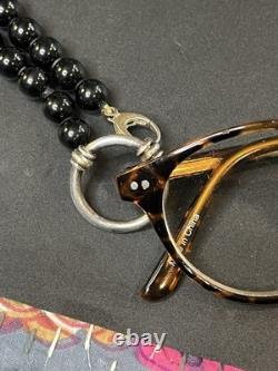 Signed The Loop Sterling Silver Eyeglass Holder Necklace Black Glass Beads