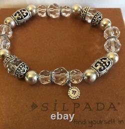 Silpada RARE HTF B2413 Sterling Silver Crystal Glass Stretch Bead Bracelet MINT