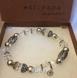 Silpada RARE HTF B2413 Sterling Silver Crystal Glass Stretch Bead Bracelet MINT