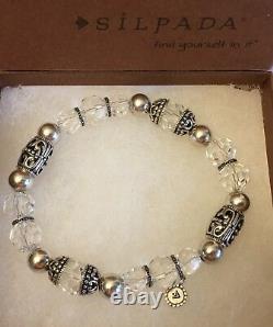 Silpada RARE HTF B2413 Sterling Silver Crystal Glass Stretch Bead Bracelet MINT