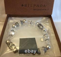 Silpada RARE HTF B2413 Sterling Silver Crystal Glass Stretch Bead Bracelet MINT