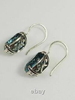 Silpada Sterling Silver Aqua Blue Glass Filigree Earrings W2177 Mint Elegant