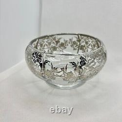 Silver City, Sterling Silver Overlay, Queen Rose Pattern, 6 Glass Serving Bowl