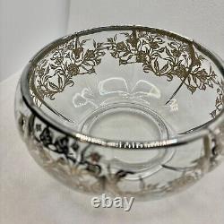Silver City, Sterling Silver Overlay, Queen Rose Pattern, 6 Glass Serving Bowl