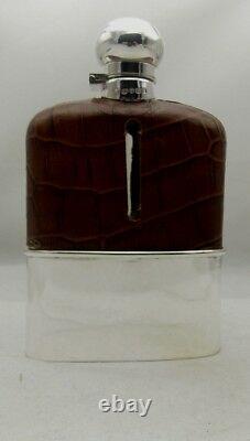 Silver Mounted Leather/crystal Hip Flask