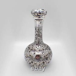 Silver Overlay Glass Decanter Bottle Sterling Silver