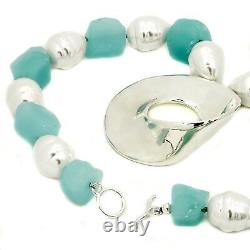 Simon Sebbag Sterling Silver matte aqua glass shell pearl necklace PN500/MAGBSP