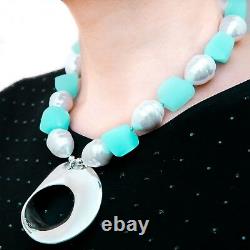 Simon Sebbag Sterling Silver matte aqua glass shell pearl necklace PN500/MAGBSP