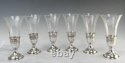 Six Sterling Silver Cups With Etched Crystal Glass Inserts 7oz 6-1/2 High
