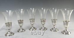 Six Sterling Silver Cups With Etched Crystal Glass Inserts 7oz 6-1/2 High