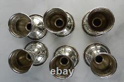 Six Sterling Silver Cups With Etched Crystal Glass Inserts 7oz 6-1/2 High