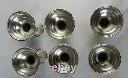 Six Sterling Silver Cups With Etched Crystal Glass Inserts 7oz 6-1/2 High