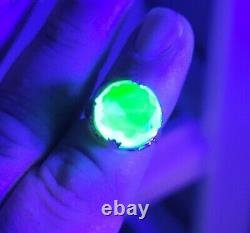 Size 5.5 Sterling Vaseline Uranium Glass Ring Rose Cut Yellow 925 Silver