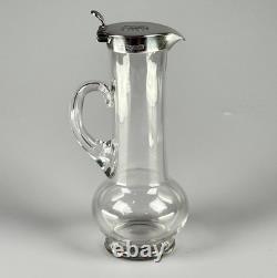 Small Antique Sterling Silver, Glass Whiskey Noggin Pitcher, Hukin & Heath 1899