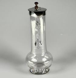 Small Antique Sterling Silver, Glass Whiskey Noggin Pitcher, Hukin & Heath 1899