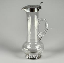 Small Antique Sterling Silver, Glass Whiskey Noggin Pitcher, Hukin & Heath 1899