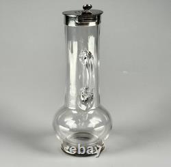Small Antique Sterling Silver, Glass Whiskey Noggin Pitcher, Hukin & Heath 1899
