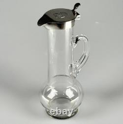 Small Antique Sterling Silver, Glass Whiskey Noggin Pitcher, Hukin & Heath 1899