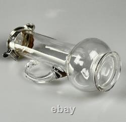 Small Antique Sterling Silver, Glass Whiskey Noggin Pitcher, Hukin & Heath 1899