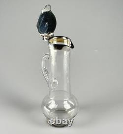 Small Antique Sterling Silver, Glass Whiskey Noggin Pitcher, Hukin & Heath 1899