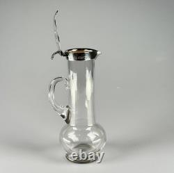 Small Antique Sterling Silver, Glass Whiskey Noggin Pitcher, Hukin & Heath 1899