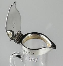 Small Antique Sterling Silver, Glass Whiskey Noggin Pitcher, Hukin & Heath 1899