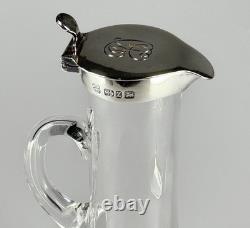 Small Antique Sterling Silver, Glass Whiskey Noggin Pitcher, Hukin & Heath 1899