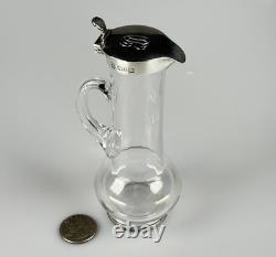 Small Antique Sterling Silver, Glass Whiskey Noggin Pitcher, Hukin & Heath 1899
