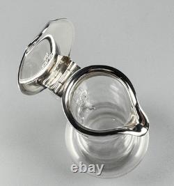 Small Antique Sterling Silver, Glass Whiskey Noggin Pitcher, Hukin & Heath 1899