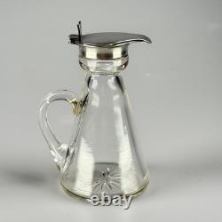Small Antique Sterling Silver, Glass Whiskey Noggin Pitcher, Levi & Salaman 1908