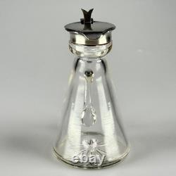 Small Antique Sterling Silver, Glass Whiskey Noggin Pitcher, Levi & Salaman 1908