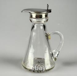 Small Antique Sterling Silver, Glass Whiskey Noggin Pitcher, Levi & Salaman 1908