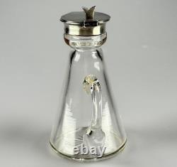 Small Antique Sterling Silver, Glass Whiskey Noggin Pitcher, Levi & Salaman 1908