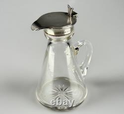 Small Antique Sterling Silver, Glass Whiskey Noggin Pitcher, Levi & Salaman 1908