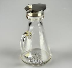 Small Antique Sterling Silver, Glass Whiskey Noggin Pitcher, Levi & Salaman 1908