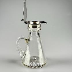 Small Antique Sterling Silver, Glass Whiskey Noggin Pitcher, Levi & Salaman 1908