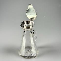 Small Antique Sterling Silver, Glass Whiskey Noggin Pitcher, Levi & Salaman 1908