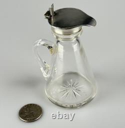 Small Antique Sterling Silver, Glass Whiskey Noggin Pitcher, Levi & Salaman 1908
