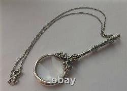 Solid Silver Ladies French Style Magnifying Glass, Antique, Silver Chain