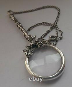 Solid Silver Ladies French Style Magnifying Glass, Antique, Silver Chain