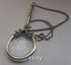 Solid Silver Ladies French Style Magnifying Glass, Antique, Silver Chain