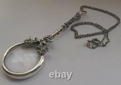 Solid Silver Ladies French Style Magnifying Glass, Antique, Silver Chain