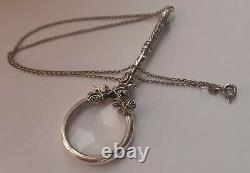 Solid Silver Ladies French Style Magnifying Glass, Antique, Silver Chain