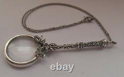 Solid Silver Ladies French Style Magnifying Glass, Antique, Silver Chain