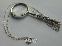 Solid Silver Ladies Magnifying Glass Silver Chain, Birmingham Hallmarked