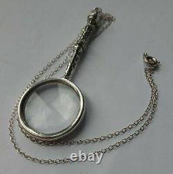 Solid Silver Ladies Magnifying Glass Silver Chain, Birmingham Hallmarked