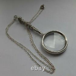 Solid Silver Ladies Magnifying Glass Silver Chain, Birmingham Hallmarked