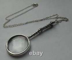 Solid Silver Ladies Magnifying Glass Silver Chain, Birmingham Hallmarked