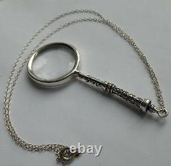 Solid Silver Ladies Magnifying Glass Silver Chain, Birmingham Hallmarked