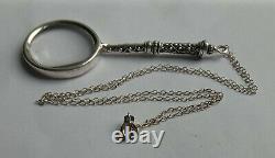 Solid Silver Ladies Magnifying Glass Silver Chain, Birmingham Hallmarked